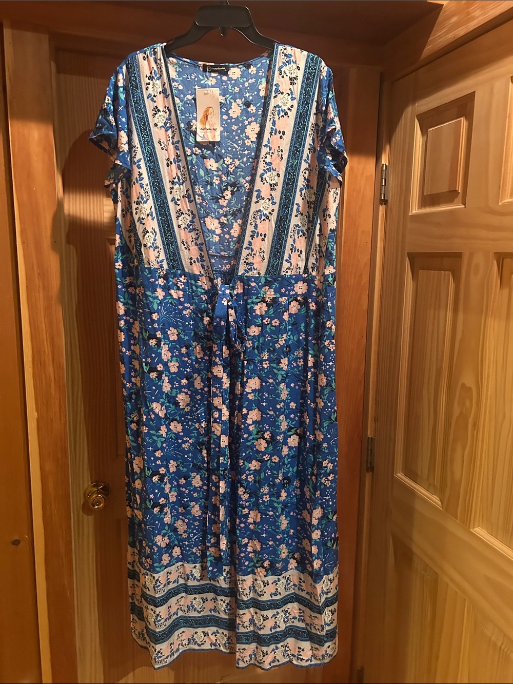 Pretty Garden Blue Floral Maxi Robe with Tie Waist